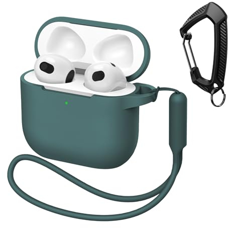 MATEPROX Custodia Silicone Compatibile con AirPods 4 2024, Cover Protettiva Antiurto con Laccio e Portachiavi, Antigraffio Cover per AirPods 4a Generazione-Verde Pino