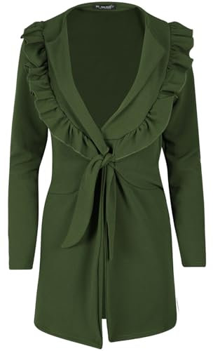 MBN Women Waterfall Italian Blazer Peplum Frill Oversized Belt Cape Jacket Cardigan Khaki Plus Size (UK 24/26)