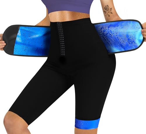 QZSH Pantalones de sauna para mujer, leggings adelgazantes, entrepierna de malla, cintura alta, trajes moldeadores de cuerpo