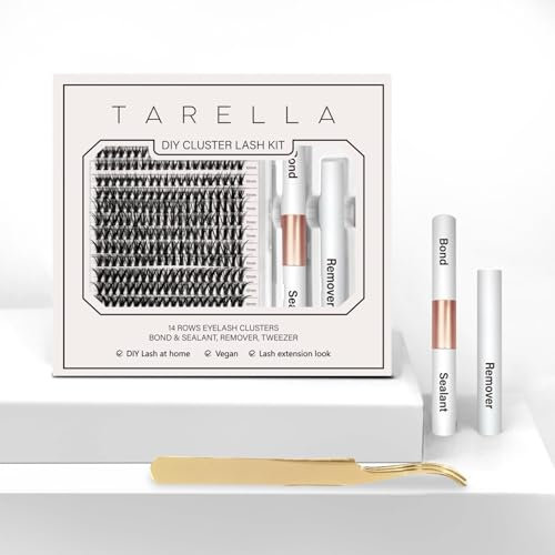 Individual Lashes,Underlash, DIY Cluster Lash Kit, 14 Rows Eyelash Clusters, Bond & Sealant, Remover, Tweezer, Vegan, C/D curl, Sizes 10,11,12