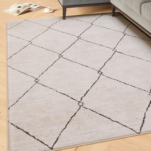 Machine Washable Beige Patterned Cotton Large Rugs Traditional Stain Resistant Liquid Repellent Living Area Bedroom Rug 240cm x 330cm (7ft 10 x 10ft 10)