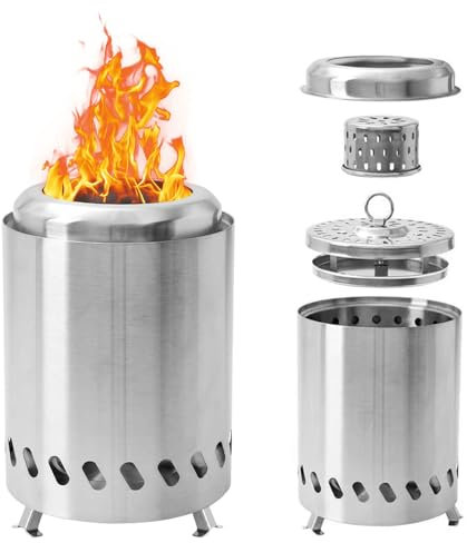 Chimenea portátil sin humo, hoguera portátil de mesa, mini hoguera de mesa, chimenea sin humo, de acero inoxidable, hogueras portátiles para camping, exteriores y patio, quema de leña/pelletalimentada