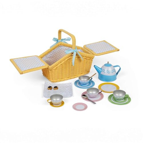 Bigjigs Toys Picknick-Set im Korb - Nachmittagstee-Party-Set für Kinder, Pretend Play Zubehör, Kindergeschenke, ab 3 Jahren