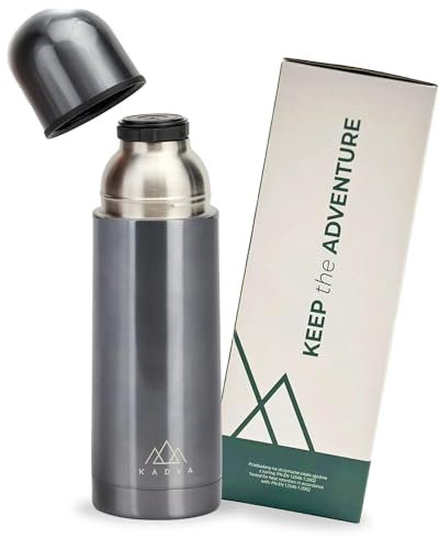 KADVA Vacuum Flask in Silver Capacity 1000 ml Lightweight and Compact Stainless Steel BPA-Free Lid and Cup 2 in 1 Vacuum Insulation Thermos Flask Keeps Warm and Cold Stylish Design