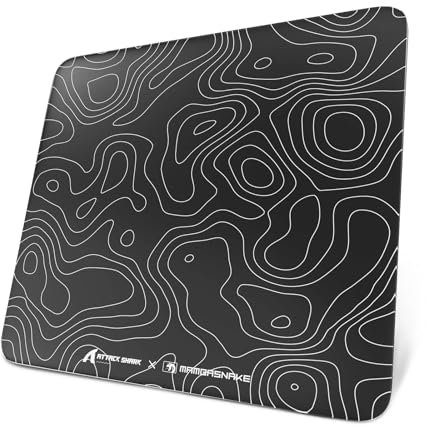 ATTACK SHARK CM05 Tempered Glass Gaming Mouse Pad, Ultra-Smooth Surface, 9H Tempered Glass, 17.72*15.75*0.2inch, Topographic Contour, Impact Resistant, Low Surface Friction, Non-Slip Mouse Mat-Black