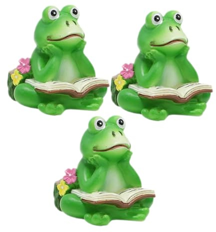 JECOMPRIS 3pcs Resin Frog Reading Figurines Book Statues for Garden Home Unique Plant Pot Feet Holders Detailed Animal Collectibles for Use
