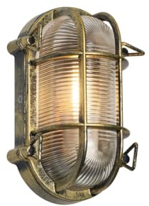 Qazqa Modern, Industrial außen Wandleuchte, Außenlampe, Wandlampe für den Garten - Nautica - gold, max. 15W, Geeignet für LED, 9cm, IP44, Oval