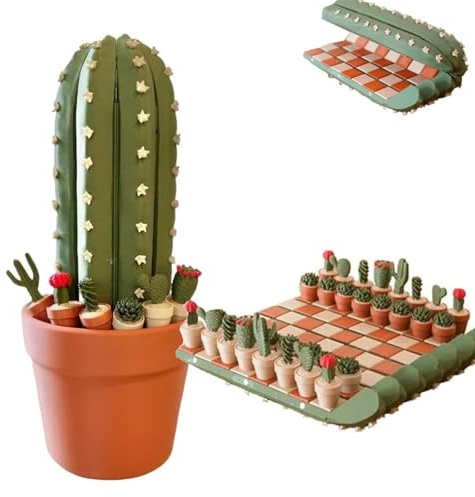 GUUZETU Cactichess - Kaktus -Schach -Set, Kaktus - Thema Rollbares Schachsatz mit Topfhülle und freien Magneten, 3D -bedruckte Sukkulpfmaschinenschachstücke, tragbares Brettspiel (1set)