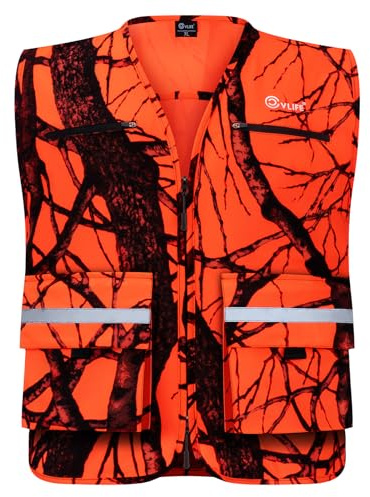 CVLIFE Blaze Orange Hunting Vest with Multi Pockets Hunting Vest for Men Adjustable Hunter Orange Vest High Visibility for Outdoors