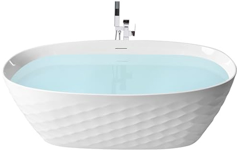 Freistehende Badewanne 170 x 80 cm oval Acryl weiß Diamantmuster Chubut
