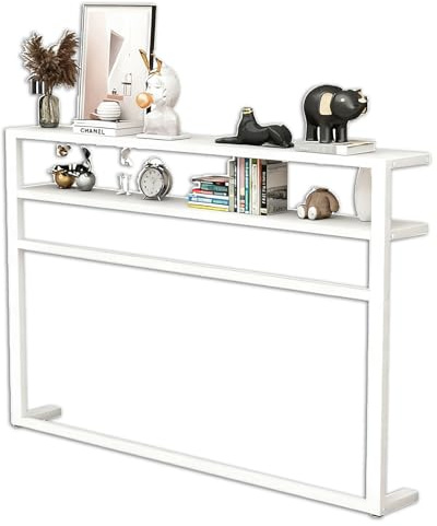 JINGSHIQIAOPL Radiator Cover Table with Storage Shelf, 2 Tier Console Table for Behind Sofa and Radiator, Narrow Steel Frame with Clothes Rail for Living Room Bathroom(White,80x20x100cm/32x8x39in)