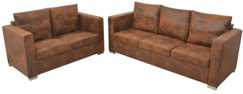 Owoxanthellate 2+3-Sitzer Sofagarnitur braun Vintage Wildlederoptik 137/191 cm Breit Kunstleder Holzrahmen Modernes Design für Wohnzimmer Büro Schlafsofa klein Couch