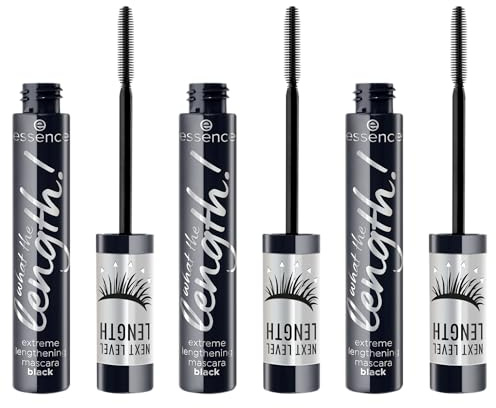 essence what the length! extreme lengthening mascara black, Nr. 01, Schwarz, langanhaltend, definierend, vegan, ohne Mikroplastikpartikel, Nanopartikel frei, ohne Parfüm, 3er Pack (3x10ml)