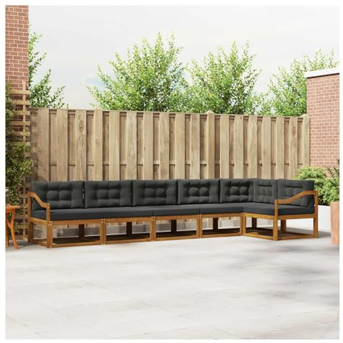 vidaXL Outdoor-Sofagarnitur mit Kissen 6 pcs Natur und Anthrazit, Garten Lounge Möbel, modernes Outdoor Sofa, langlebiges Patio Sectional Sofa, Akazien entspannendes Set für Komfort im Hinterhof