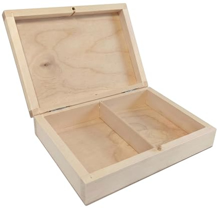 GoodFreshDecor Holzkiste mit Deckel und Unterteilung - Holzbox 16 x 12 x 4 cm - Spielkartenbox, Organizer und Aufbewahrungsbox Holz für kleine Dinge - Natur