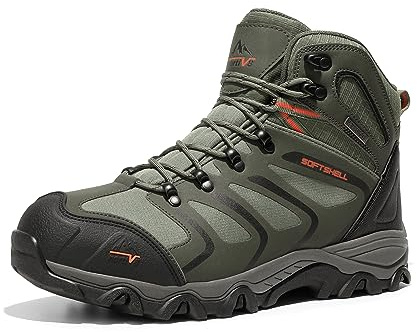 NORTIV 8 Men's Ankle High Waterproof Hiking Boots Backpacking Trekking Trails Shoes 160448_M Olive Green Black Orange Size 10 US/ 9 UK