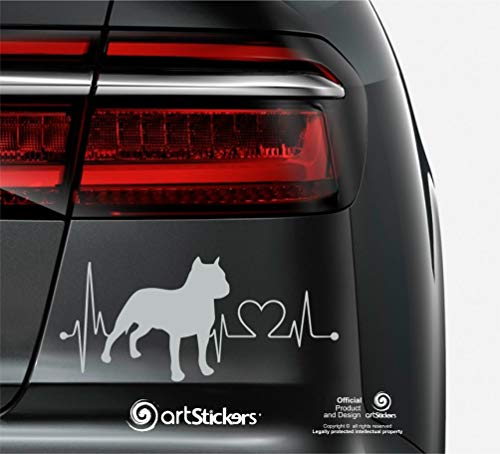 artstickers Autoaufkleber American Bully, 20 cm, für Auto-Liebhaber. Farbe: Silber Aufkleber Hund Herzschlag Spilarts-Geschenkaufkleber, eingetragene Marke.