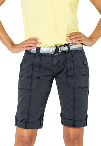 FRESH MADE Damen Bermuda Shorts mit glänzendem Gürtel Dark-Blue XS