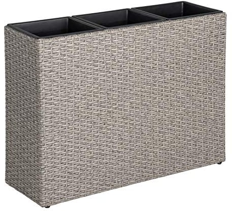 ESTEXO Lot de 3 pots de fleurs en polyrotin gris - Jardinière surélevée résistante aux intempéries - Pour jardin, balcon, terrasse - Jardinière comme brise-vue, séparateur de pièce, meubles de jardin
