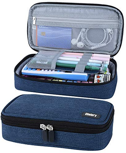 Chelory Large Pencil Case Big Capacity Pencil Cases Bag for Boys Girls Teen College School Students, High Storage Pen Pouch Holder for Stationery Office Organiser Supplies Makeup Bag Adults, Dark Blue