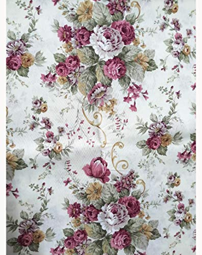 Russo Tessuti Tessuto Cotone Arredo Sanderson Bouquet Floreale Fiori 270x280cm-Bordeaux