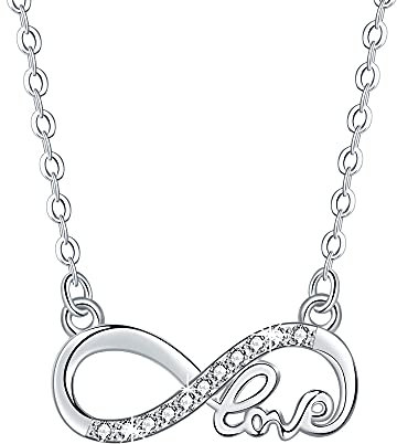 F.ZENI Damen Kette 925 Sterling Silber Halskette Endless Love Kette Unendlichkeit Liebe Schmuck Geschenk für Frauen Mädchen