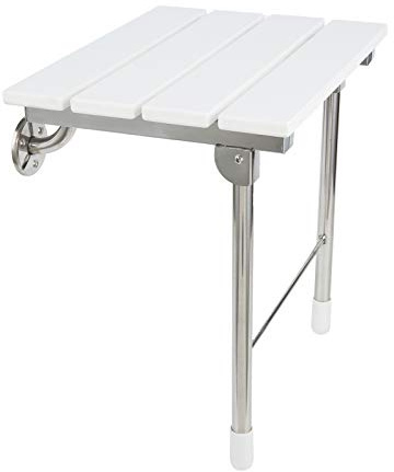 Folding Shower Seat Wall Mounted with Legs, Foldable Shower Chair for Inside Shower, Fold Down Shower Bench for Seniors (White, Fixed Height)