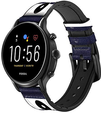Anchor Navy Bracelet de Montre Intelligente en Cuir pour Fossil Hybrid Smartwatch Nate, Hybrid HR Latitude, Hybrid Smartwatch Machine Taille (24mm)