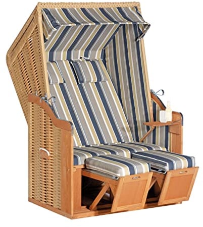 Sonnenpartner SunnySmart Garten-Strandkorb Rustikal 50 Plus 2-Sitzer beige/blau mit Kissen
