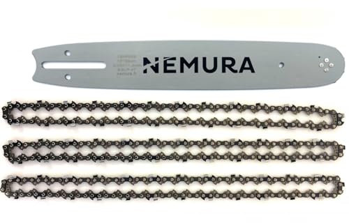 Guida Nemura da 35 cm e set di 3 catene per motoseghe - 52 Maglie di trasmissione - Passo 3/8 LP - Calibro 0.50 (1,3 mm) - Ricambi di qualità professionale per utensili - Marca francese