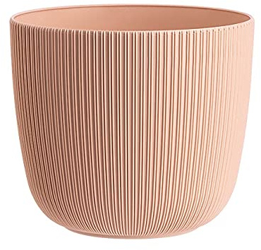 Engelland - 1 x Blumentopf mit Drainagesystem, Apricot/Aprikose, Rillenoptik, Pflanz-Topf, Kübel, modern, widerstandsfähig, rund, wetterfest, Kunststoff, Ø 21 cm, 5 Liter