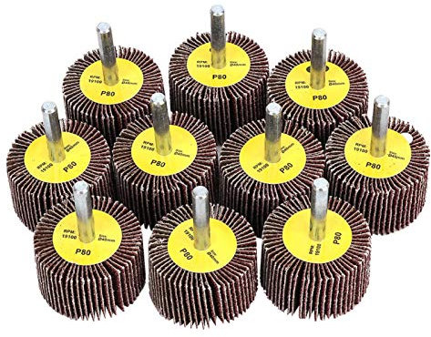 Lot de 10 meules de polissage, tête de roue à lamelles de ponçage P80 avec tige de 6 mm, disque de meulage en tissu abrasif pour outils de meulage de polissage 80 grains