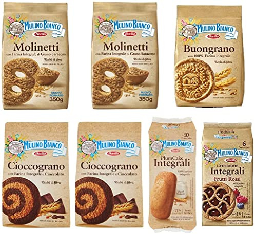 Mulino Bianco 2x Molinetti Vollkorn kekse 350g + 1x Buongrano 350g 2x Cioccograno 350g + Plumccake Vollkorn + Crostatina Vollkorn mit Beeren