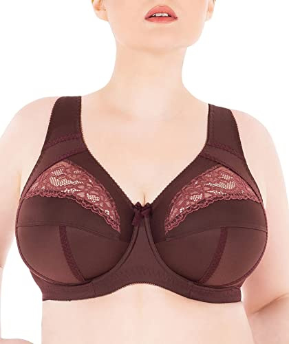 Sermija Reggiseno Morbido Classico da Donna, con Ferretto, Taglie Grandi con Merletto, Spalline Larghe, Laminato con Cotone, Sostegno Taglie Forti, Non Imbottito, Pizzo, Supporto Completo, Mogano, 4G