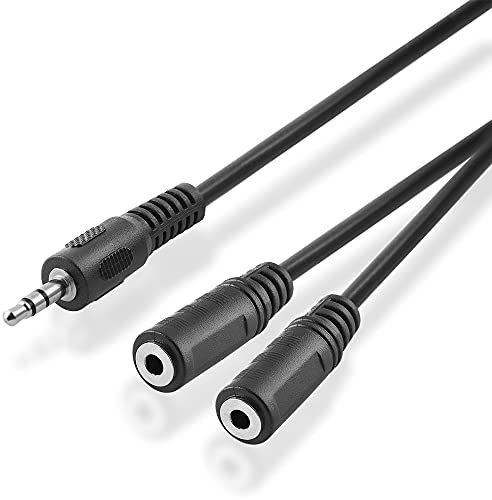 BestPlug Câble adaptateur répartiteur audio stéréo en Y souple - 1 prise jack 3,5 mm mâle vers 2 prises jack 3,5 mm femelle - Noir - 2 m