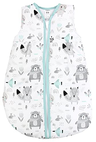 TupTam Schlafsack Baby - Wärmender Ganzjahresschlafsack 2.5 TOG, OEKO-TEX, Ärmellos, Farbe: Bären/Füchse/Mint, Größe: 92-98