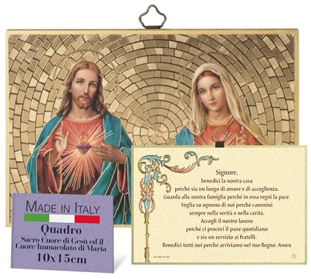 Fratelli Bonella – Religiöses Bild für Schlafzimmer, Herz Jesu und das Unbefleckte Herz von Maria und Segen – Bild aus MDF aus Pappel 8 mm x 10 cm x 15 cm