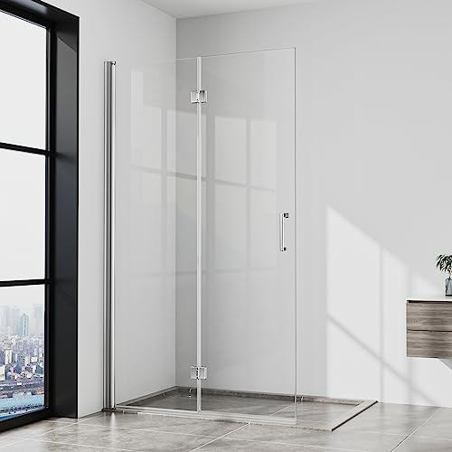 Boromal Walk in Duschwand 96x195cm Walk in Dusche Duschabtrennung 6mm NANO Sicherheitsglas Glas Faltwand Duschfaltwand Falttür Drehfalttür Duschtrennwand Duschkabine