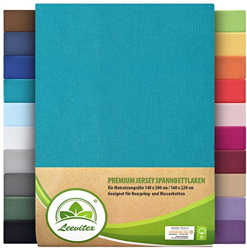 Premium Spannbettlaken, extra schwer und dick, 97% Mako-Jersey-Baumwolle und 3% Elasthan, auch Boxspringbett geeignet, 140 x 200-160 x 220 cm, Petrol/Smaragdblau