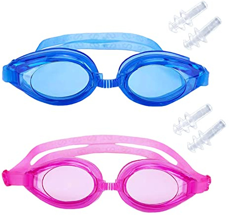 Kids Swimming Goggles 2 Pack - Silicone Waterproof Goggles for Girls and Boys With Clear Lenses and Adjustable Shoulder Straps