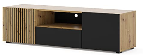 BIM Furniture TV-Stand Lowboard AURIS 150 cm Lamellenfronten MDF Kommode Sideboard TV-Tisch Schrank Artisan Eiche schwarz matt