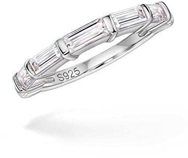 Michooyel S925 Baguette Eternity Ring Ehering Ring Zirkonia Stapelring Sterling Silber Ring für Frauen Mädchen