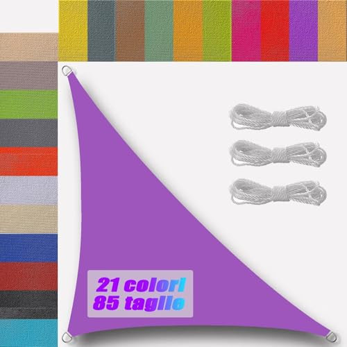 vela ombreggiante Triangolare Impermeabile 5x5x7m in 200 g/m² HDPE 98% Anti UV protezione solare con Corde vele parasole da giardino esterno balcone patio feste balconi Viola