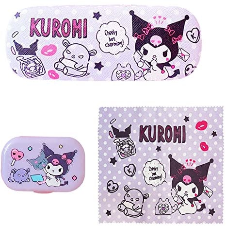Rondlaho Kawaii Kitty Cat Hard Shell Eyeglasses Case with Cleaning Cloth, Portable Contact Lens Case Cute Lens Holder Kit, Kumi, 均码