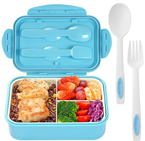 LOVINA Bento-Boxen für Erwachsene – 1100 ml Bento-Lunchbox für Kinder mit Löffel und Gabel – langlebig, perfekte Größe für Mahlzeiten unterwegs, BPA-freie und lebensmittelechte Materialien (blau)