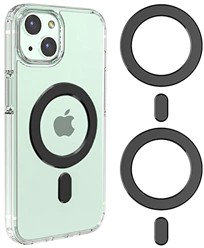 2 Stück Magnet Ring Aufkleber kompatibel mit MagSafe Ring und Kabellosem Laden, Universelles Magnetisches Konvertierungsset, für iPhone 15/14/13/12 Pro Max Mini, Galaxy S23/S22/S21/S20 Series, Schwarz