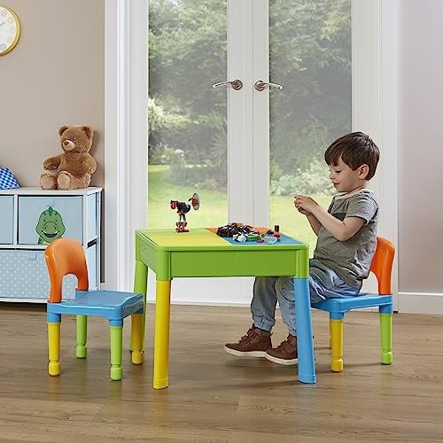 Liberty House Toys Kids 5-in-1 Activity Table and 2 Chairs, Sand, Water, Construction Play, Multicolour