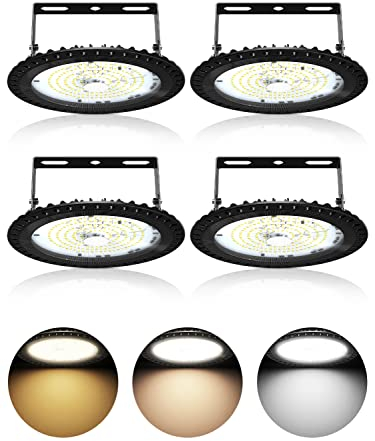 LED UFO Industrielampe 100W,3 Farbtemperatur 3000K/4500K/6500K LED Hallenstrahler,10000LM Superhell LED Werkstattlampe Hallenbeleuchtung,IP65 Wasserdicht LED High Bay Licht für Garage Fabrik