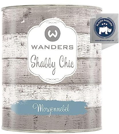 Wanders Shabby Chic Kreidefarbe 750 ml - Morgennebel/Helles Blaugrau - Küchenmöbellack und Möbelfarbe ohne Schleifen. Chalk Paint, für Holz & mehr. Hohe Deckkraft, schnell trocknend