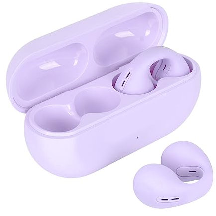 Wireless Ear Clip Bone Conduction Headphones Bluetooth, Waterproof Stereo Noise Canceling Sport Running Earring Earphone,Open Ear Headphones Wireless Bluetooth for Sports (Purple)
